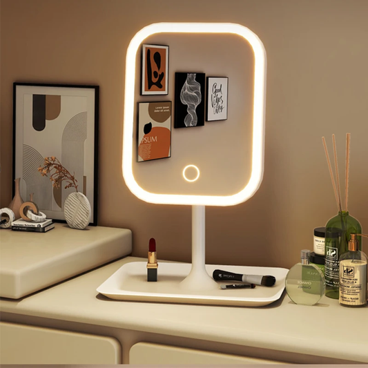 Modern Desktop Vanity Mirror | LED Makeup Mirror with 3 Color Modes & Touch Control – Perfect for Bedroom or Dressing Table