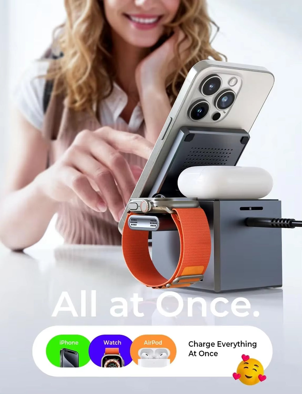3-in-1 Charging Station Cube | Travel Charger for iPhone 15 Pro Max, Apple Watch & AirPods