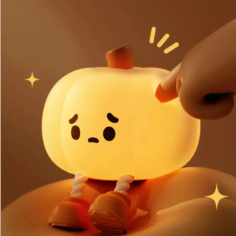 Enchanting Touch Dimmable Halloween Pumpkin Night Light - Soft Silicone, Rechargeable Bedside Lamp for Kids & Festive Decor