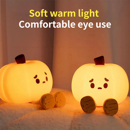 Enchanting Touch Dimmable Halloween Pumpkin Night Light - Soft Silicone, Rechargeable Bedside Lamp for Kids & Festive Decor