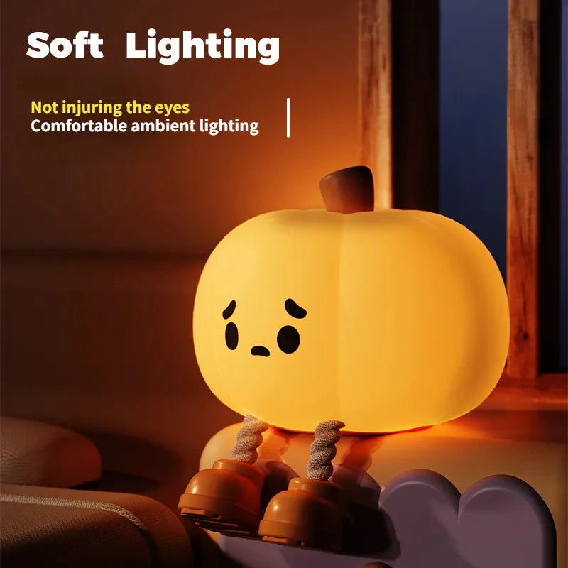 Enchanting Touch Dimmable Halloween Pumpkin Night Light - Soft Silicone, Rechargeable Bedside Lamp for Kids & Festive Decor