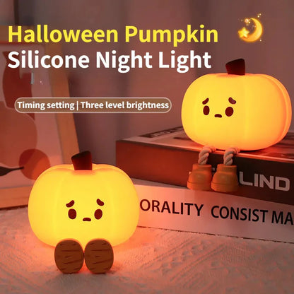 Enchanting Touch Dimmable Halloween Pumpkin Night Light - Soft Silicone, Rechargeable Bedside Lamp for Kids & Festive Decor