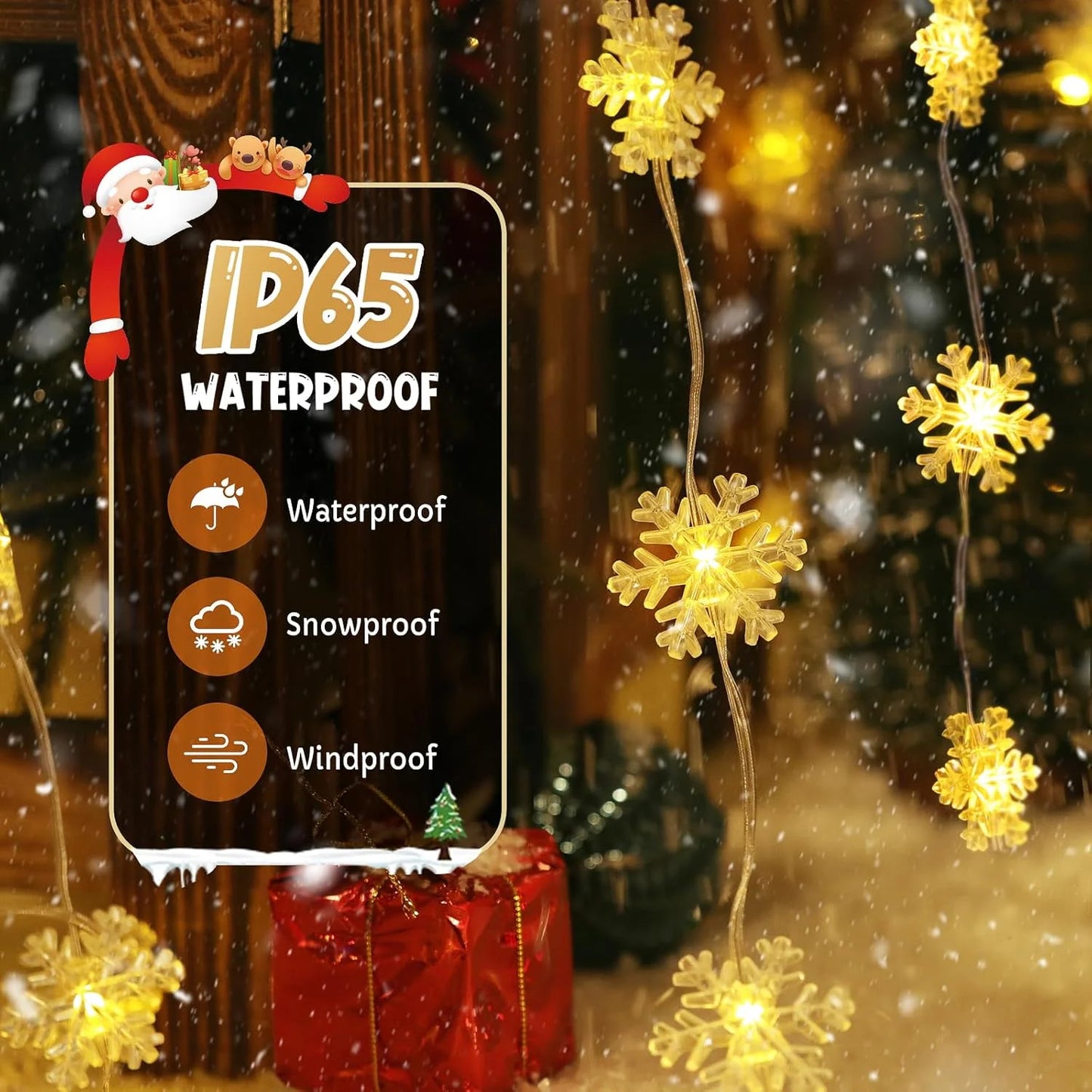 Snowflake Christmas Window Lights, 50 LED Battery Operated Curtain Light with Timer, 8 Modes Xmas Decoration Indoor Hanging Light for Window Bedroom Wall, Warm White