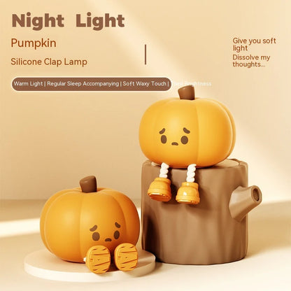 Enchanting Touch Dimmable Halloween Pumpkin Night Light - Soft Silicone, Rechargeable Bedside Lamp for Kids & Festive Decor