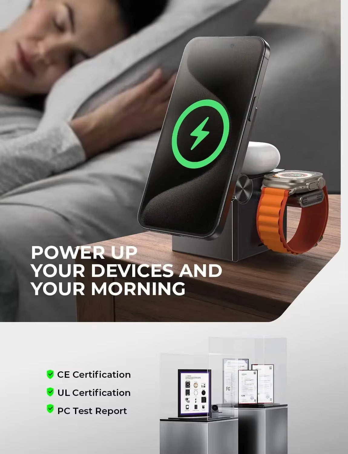 3-in-1 Charging Station Cube | Travel Charger for iPhone 15 Pro Max, Apple Watch & AirPods