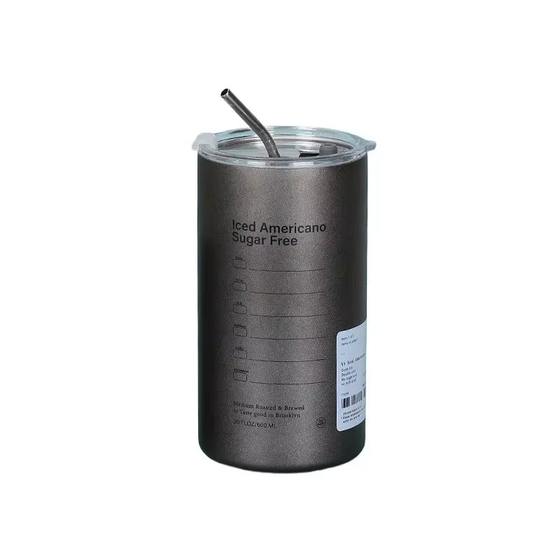 Stay Hydrated in Style with Our Insulated 600ml Stainless Steel Thermos Cup - Portable and Leak-Proof with Convenient Straw