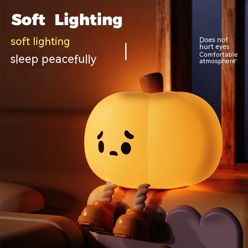 Enchanting Touch Dimmable Halloween Pumpkin Night Light - Soft Silicone, Rechargeable Bedside Lamp for Kids & Festive Decor