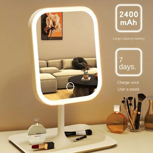Modern Desktop Vanity Mirror | LED Makeup Mirror with 3 Color Modes & Touch Control – Perfect for Bedroom or Dressing Table