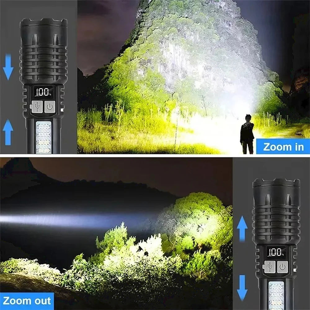 High-Power LED Flashlight | Rechargeable TYPE-C COB Torch with Side Light – Perfect for Camping, Hiking & Outdoor Use