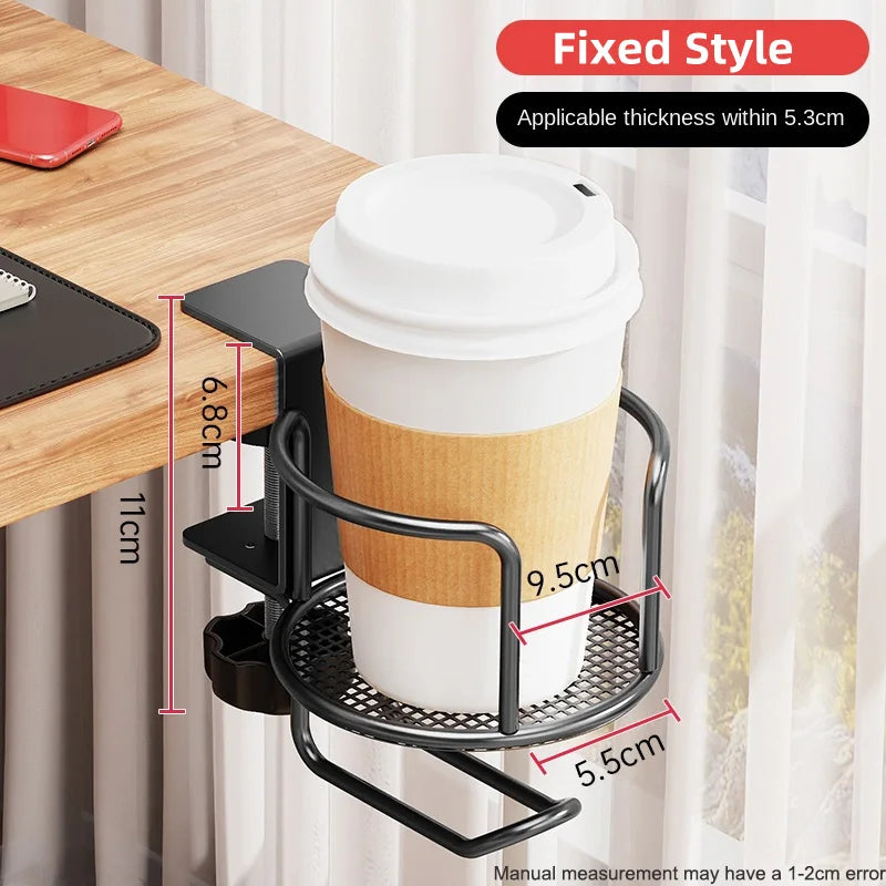 2-in-1 Adjustable Desk Cup Holder | 360° Rotating Anti-Fall Table Edge Clamp – No-Drill Installation