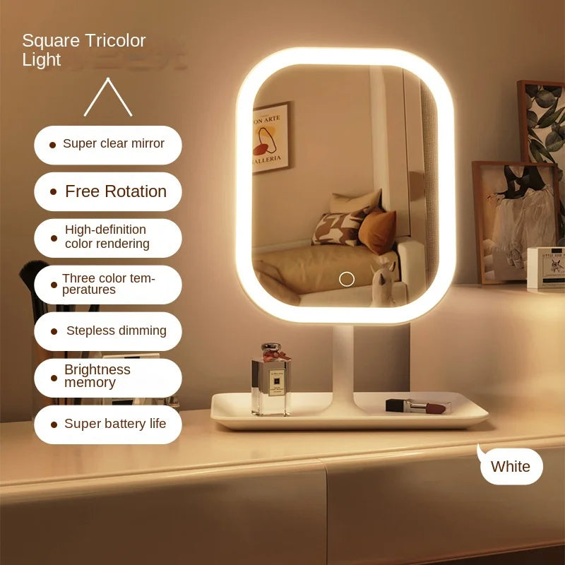 Modern Desktop Vanity Mirror | LED Makeup Mirror with 3 Color Modes & Touch Control – Perfect for Bedroom or Dressing Table