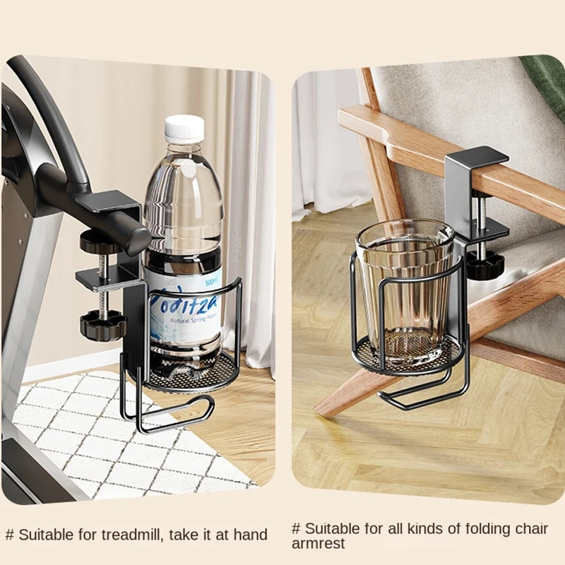 2-in-1 Adjustable Desk Cup Holder | 360° Rotating Anti-Fall Table Edge Clamp – No-Drill Installation