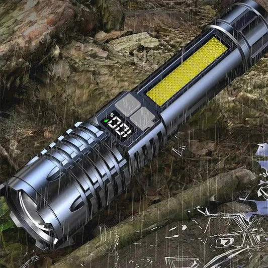 High-Power LED Flashlight | Rechargeable TYPE-C COB Torch with Side Light – Perfect for Camping, Hiking & Outdoor Use