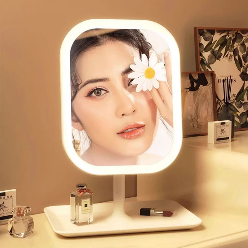 Modern Desktop Vanity Mirror | LED Makeup Mirror with 3 Color Modes & Touch Control – Perfect for Bedroom or Dressing Table