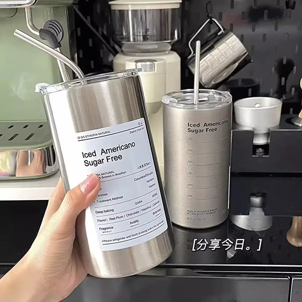 Stay Hydrated in Style with Our Insulated 600ml Stainless Steel Thermos Cup - Portable and Leak-Proof with Convenient Straw