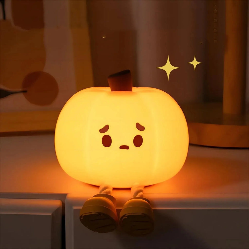 Enchanting Touch Dimmable Halloween Pumpkin Night Light - Soft Silicone, Rechargeable Bedside Lamp for Kids & Festive Decor
