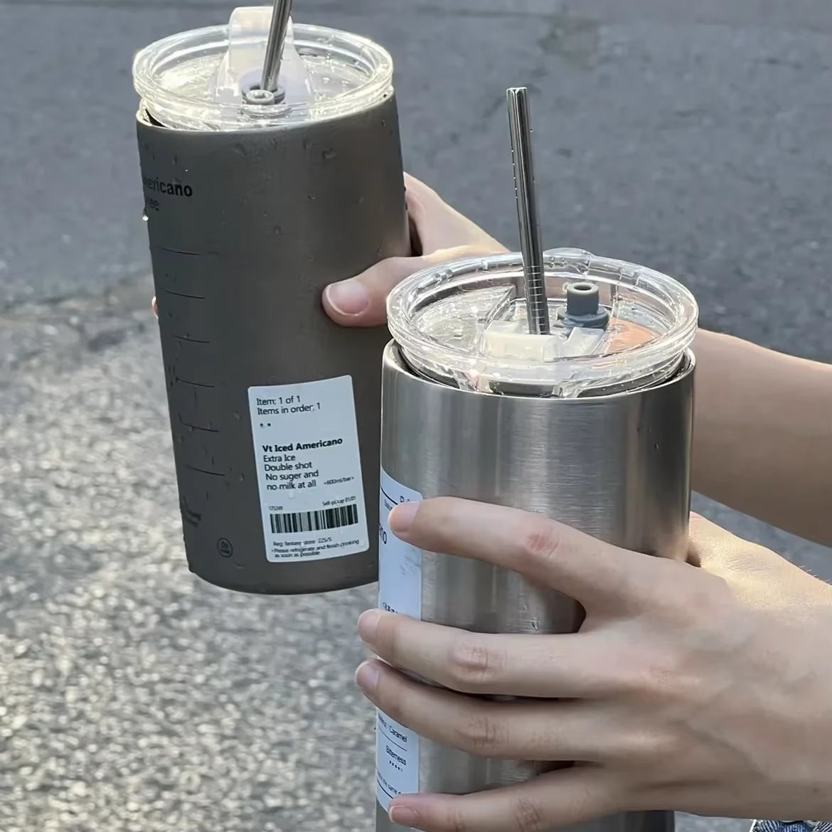 Stay Hydrated in Style with Our Insulated 600ml Stainless Steel Thermos Cup - Portable and Leak-Proof with Convenient Straw